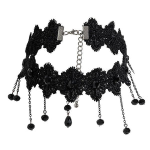 Gothic Lace Flower Choker Necklace Halloween Accessories Tassels Necklaces