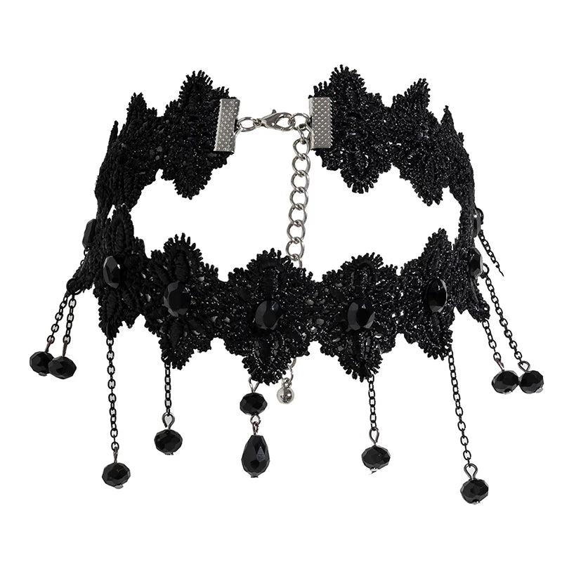 Gothic Lace Flower Choker Necklace Halloween Accessories Tassels Necklaces