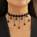 Gothic Lace Flower Choker Necklace Halloween Accessories Tassels Necklaces