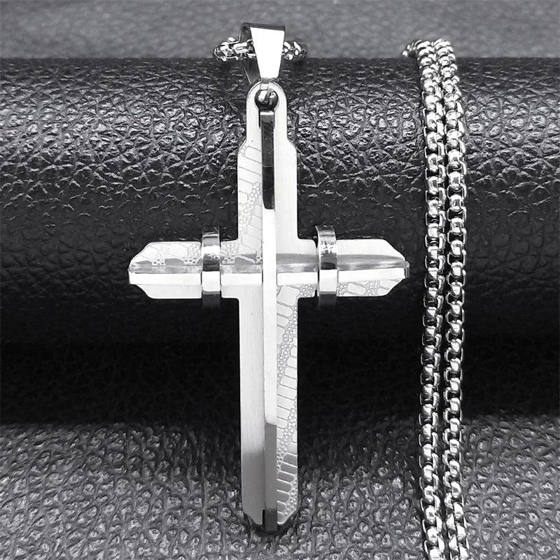 Men's Stainless Steel Cross Chain Necklace Hip Hop Pendant Jewelry