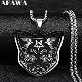 Witchcraft Pentagram Cat Stainless Steel Necklace Chain
