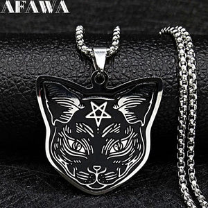 Witchcraft Pentagram Cat Stainless Steel Necklace Chain