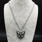 Witchcraft Pentagram Cat Stainless Steel Necklace Chain