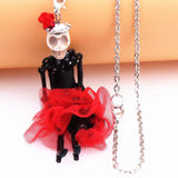 PARIS Dance Doll Pendants Necklace Long Bride red skirt Dress