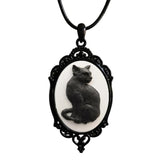 Gothic Cat Necklace Silver Plated Frame Halloween Pendant
