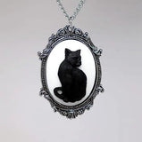 Gothic Cat Necklace Silver Plated Frame Halloween Pendant