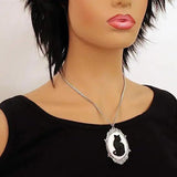 Gothic Cat Necklace Silver Plated Frame Halloween Pendant