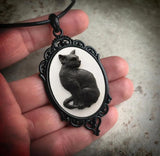 Gothic Cat Necklace Silver Plated Frame Halloween Pendant