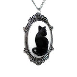 Gothic Cat Necklace Silver Plated Frame Halloween Pendant