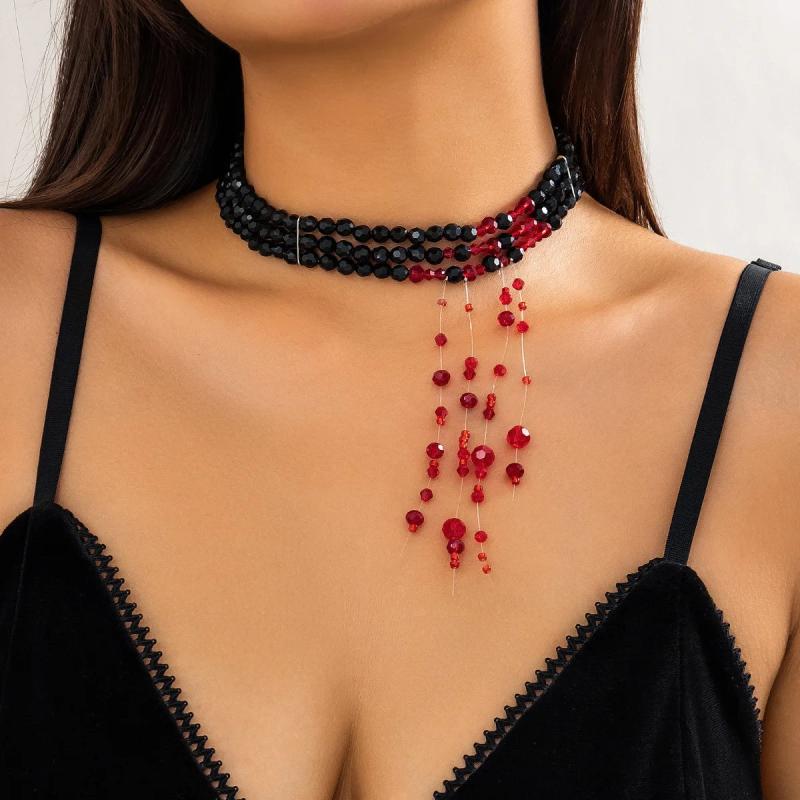 European Gothic Red Tassel Necklace for Women Halloween