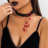 European Gothic Red Tassel Necklace for Women Halloween