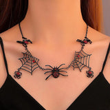 Gothic Cobweb Pendant Necklace Red Crystal Spider Punk Style