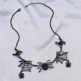 Gothic Cobweb Pendant Necklace Red Crystal Spider Punk Style