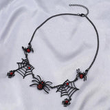 Gothic Cobweb Pendant Necklace Red Crystal Spider Punk Style