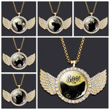Halloween Cat Crystal Wings Pendant Necklace Glass Rhinestone Pendant