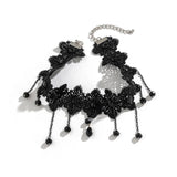 Gothic Dark Lace Tassel Pendant Necklace Vintage Hollow Clavicle Chain