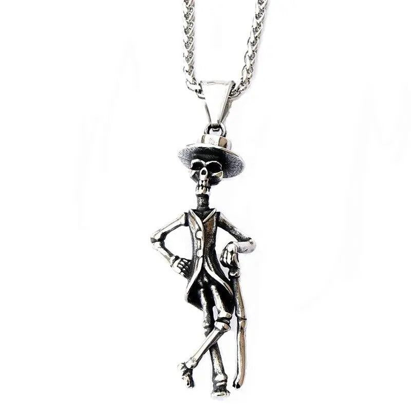 Hiphop Skeleton Skull Pendant Stainless Steel Necklace Chain