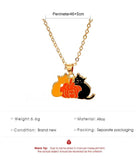 Halloween Two Cats Holding Pumpkin Dripping Necklace Cartoon Enamel Charm