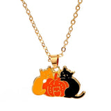 Halloween Two Cats Holding Pumpkin Dripping Necklace Cartoon Enamel Charm