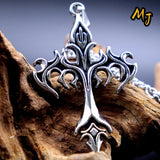 Vintage Men's Gothic Flame Cross Pendant Necklace Alloy Motorcycle Club