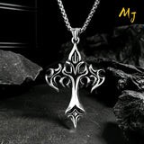 Vintage Men's Gothic Flame Cross Pendant Necklace Alloy Motorcycle Club