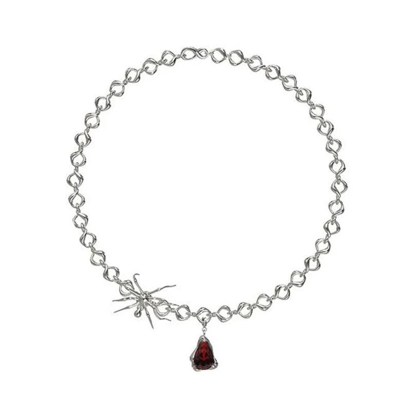 Vintage Gothic Spider Blood Drop Pendant Long Necklace