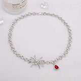Vintage Gothic Spider Blood Drop Pendant Long Necklace