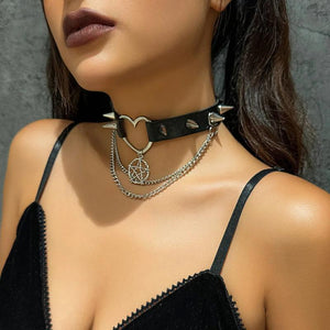 Gothic PU Leather Rivet Choker Necklace Punk Vinatge