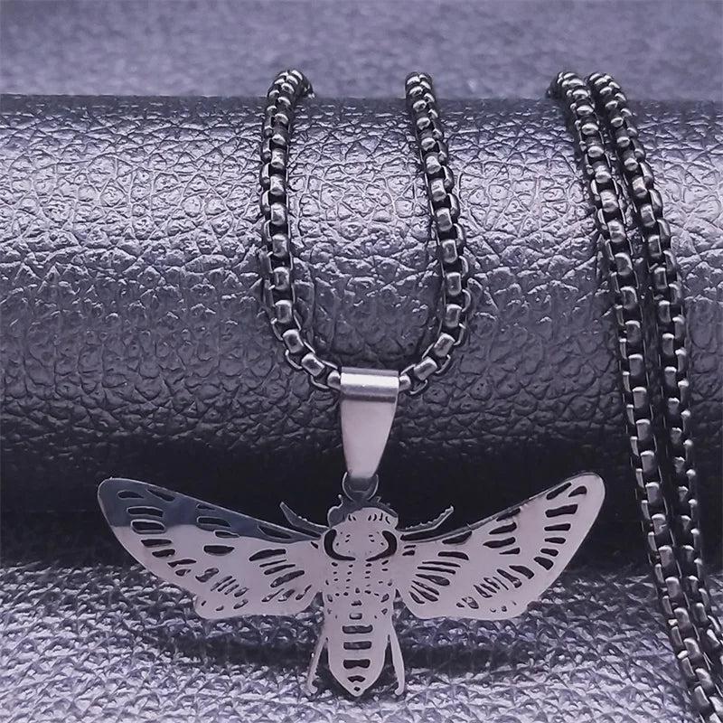 Gothic Moth Stainless Steel Chain Necklace Halloween Gift