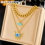 MEYRROYU316L Devil's Eye 3-Layer Rhinestone Necklace Halloween