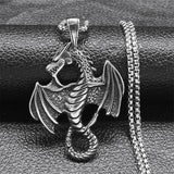 Viking Dragon Wing Pendant Necklace Stainless Steel Punk Goth Jewelry