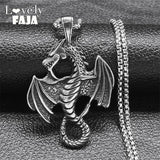Viking Dragon Wing Pendant Necklace Stainless Steel Punk Goth Jewelry