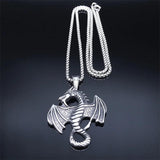 Viking Dragon Wing Pendant Necklace Stainless Steel Punk Goth Jewelry