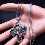 Viking Dragon Wing Pendant Necklace Stainless Steel Punk Goth Jewelry