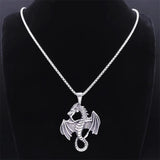Viking Dragon Wing Pendant Necklace Stainless Steel Punk Goth Jewelry
