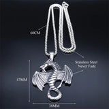 Viking Dragon Wing Pendant Necklace Stainless Steel Punk Goth Jewelry
