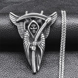 Goth Grim Reaper Death God Skull Necklace for Men Stainless Steel