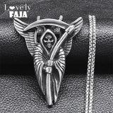 Goth Grim Reaper Death God Skull Necklace for Men Stainless Steel