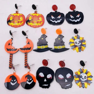 Skull Sunflower Pumpkin Earrings Witch Hat Drop Earrings