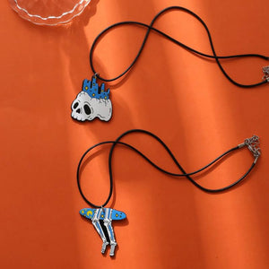 Star Crown Skull Couple Necklace Halloween Airplane Acrylic Pendant