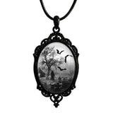 F19D Bat Cemetery Glass Pendant Necklace Punk Choker Necklace