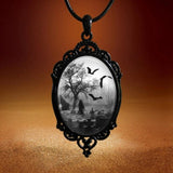 F19D Bat Cemetery Glass Pendant Necklace Punk Choker Necklace
