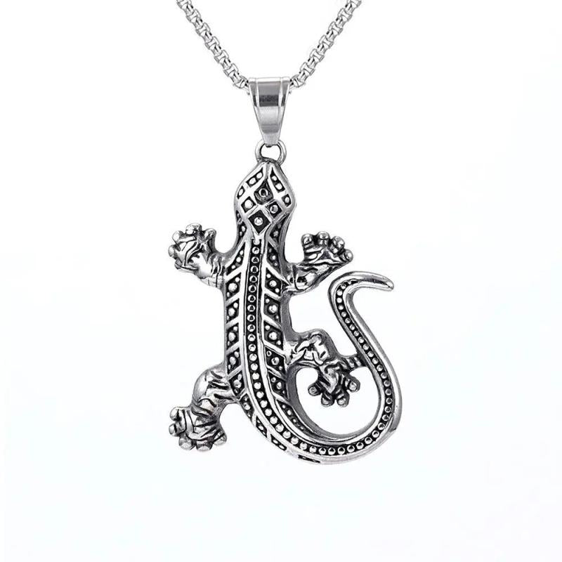 316L Mens Stainless Steel Lizard Pendant Necklace