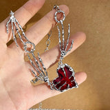 Punk Red Heart Pendant Necklace Hip Hop Hand Chain Choker Y2k Jewelry