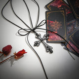 Gothic Dark Rhinestone Cross Pendant Necklace Velvet Chain Choker