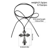 Gothic Dark Rhinestone Cross Pendant Necklace Velvet Chain Choker