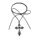 Gothic Dark Rhinestone Cross Pendant Necklace Velvet Chain Choker