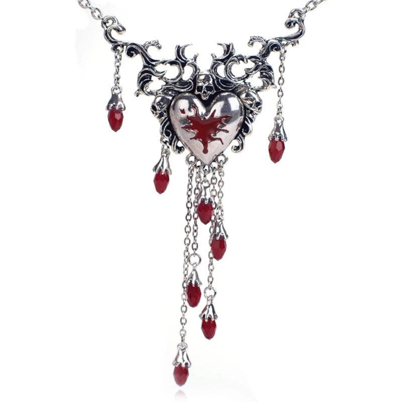 Halloween Red Heart Necklace Gothic Jewelry Pendant Women Accessories