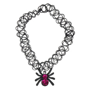 Spider Pendant Necklace Pink Gemstone Halloween Party Gift