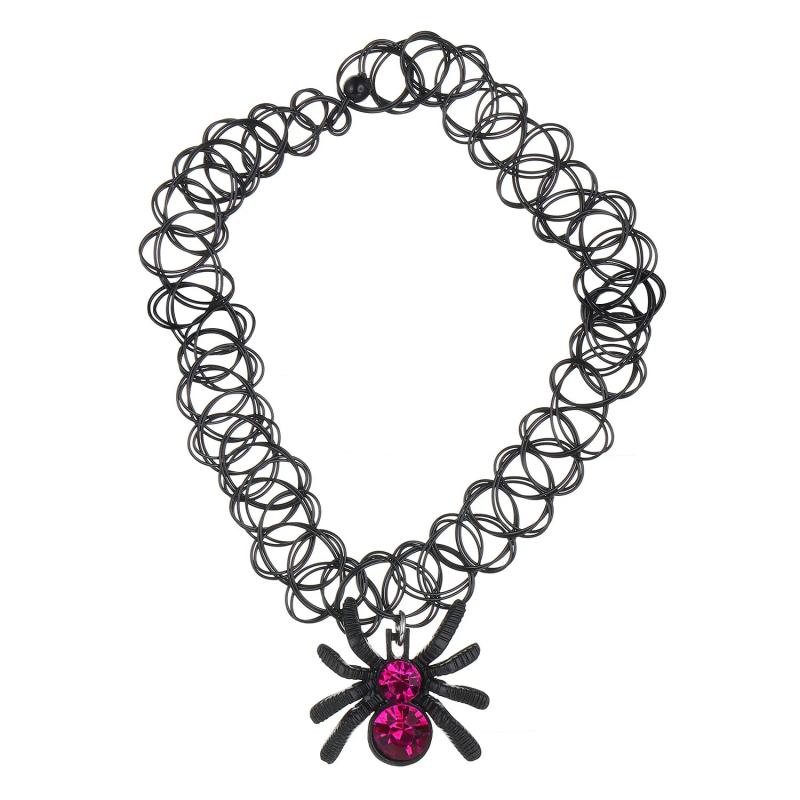 Spider Pendant Necklace Pink Gemstone Halloween Party Gift